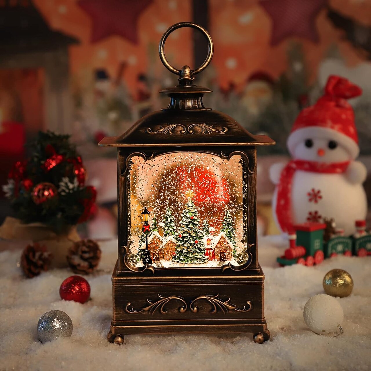 Christmas Lantern, Lit Christmas Snow Globe Lantern-with USB+ Music Christmas Water Lantern Snow Globe Portable Creative Cute Christmas Decorations and Charming Gifts (Forest House)